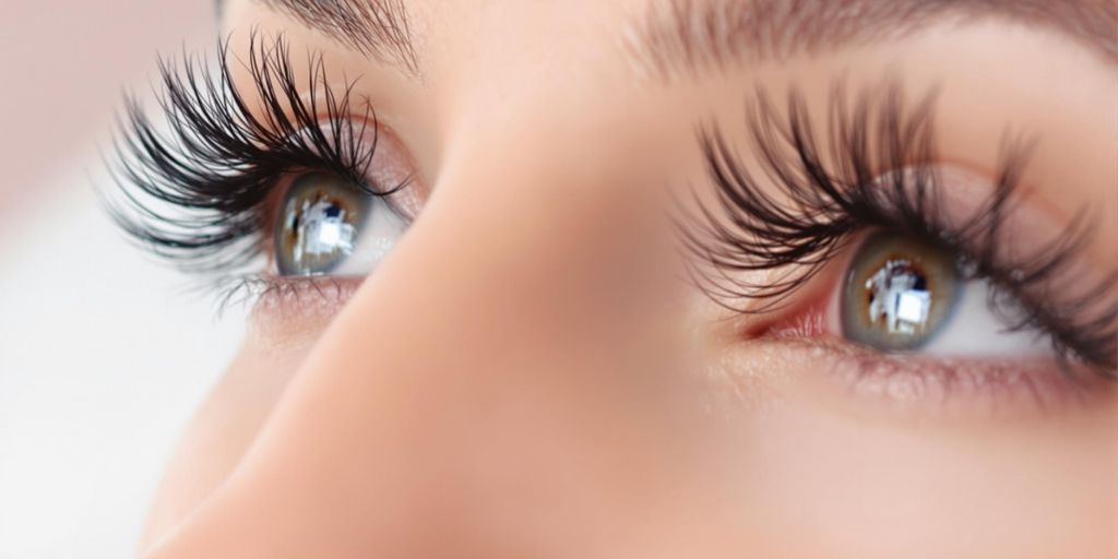 Close-up of stunning eyelash extensions on beautiful eyes