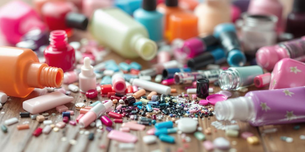 Colorful nail products on a wooden surface