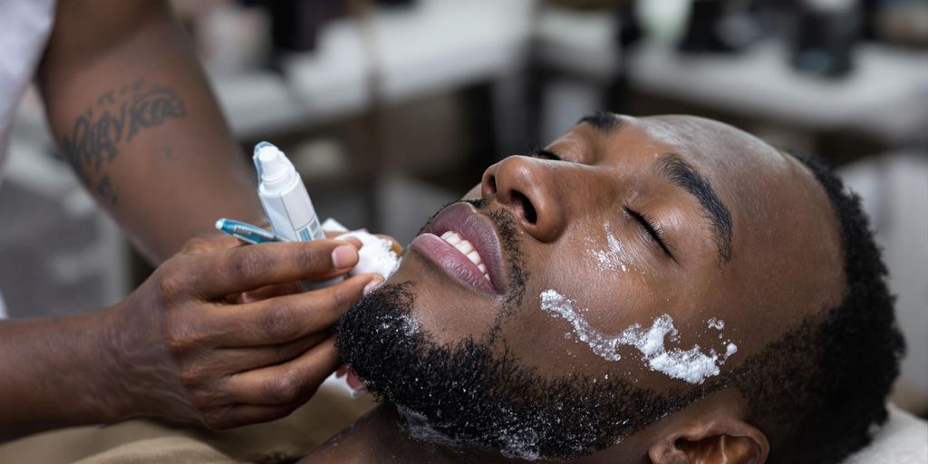 Kenyan man getting professional waxing treatment in a salon